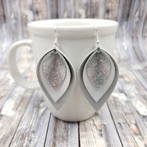Triple layer Silver Faux Leather Earrings!